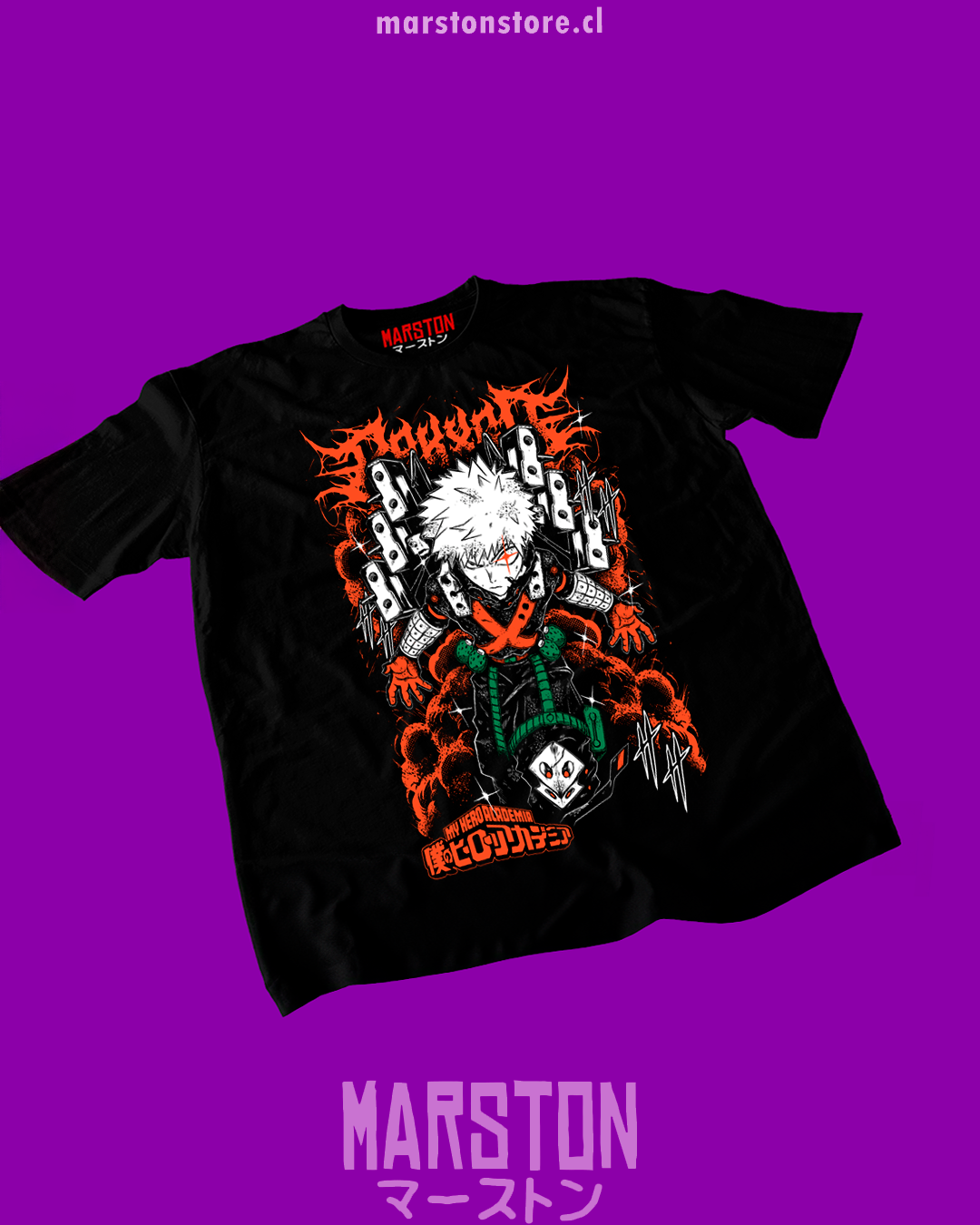 Polera negra de Boku no Hero Academia (My Hero Academia) con Katsuki Bakugo