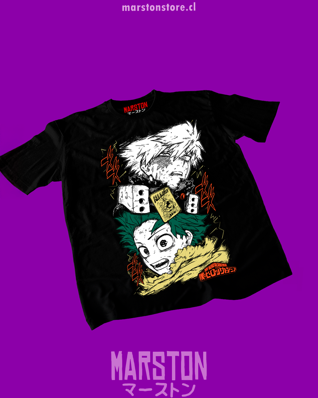 Polera negra de Boku no Hero Academia (My Hero Academia) con Katsuki Bakugo e Izuku Midoriya