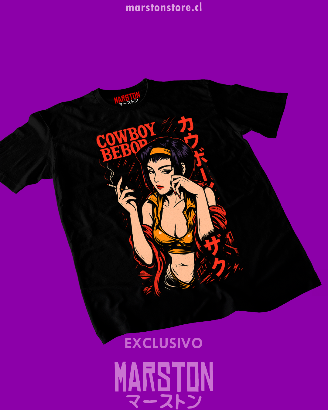 Polera negra de Cowboy Bebop con Faye Valentine