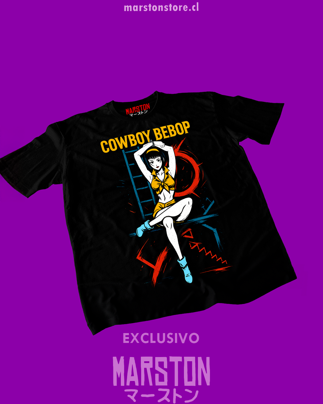 Polera negra de Cowboy Bebop con Faye Valentine