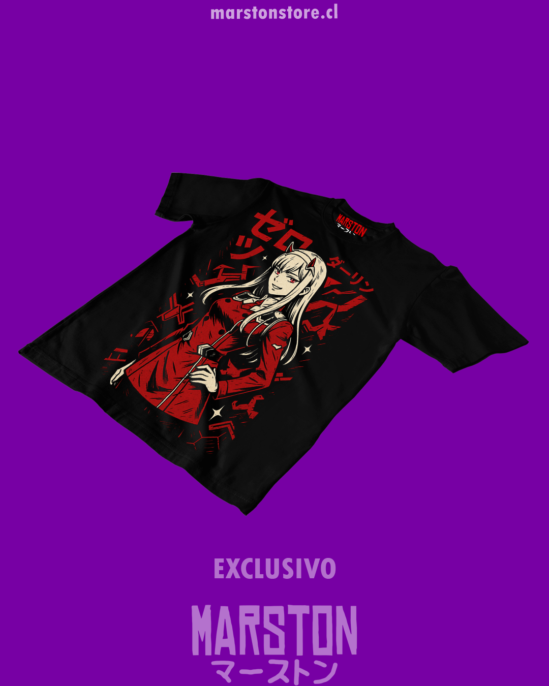 Polera negra de Darling in the Franxx con Zero Two