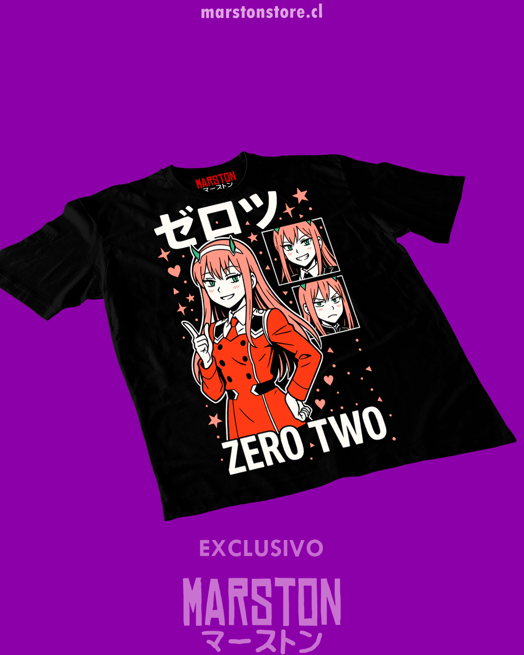 Polera negra de Darling in the Franxx con Zero Two