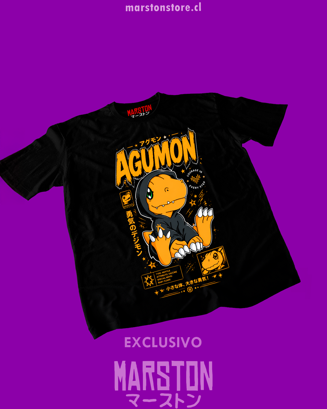 Polera negra de Digimon con Agumon