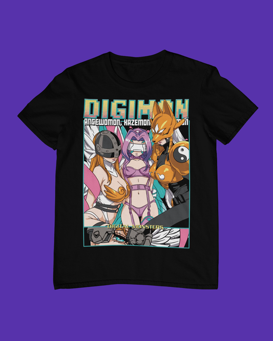 Polera negra de Digimon con Angewomon