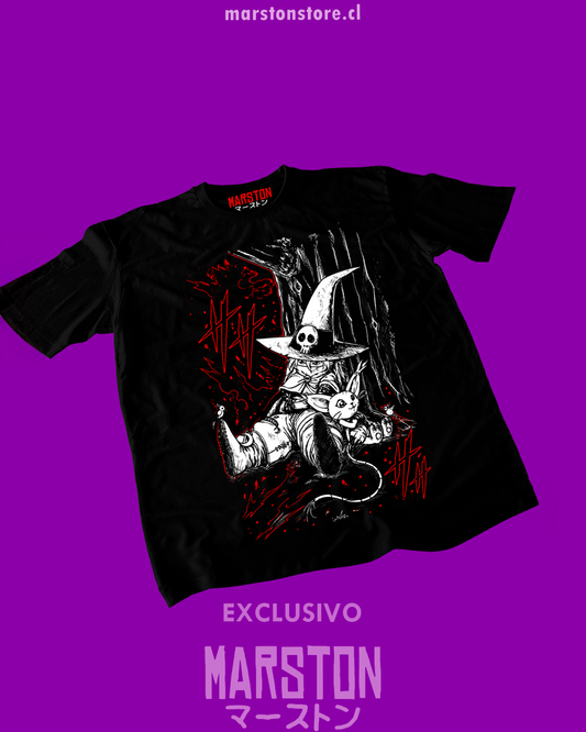 Polera negra de Digimon con Gatomon y Wizardmon
