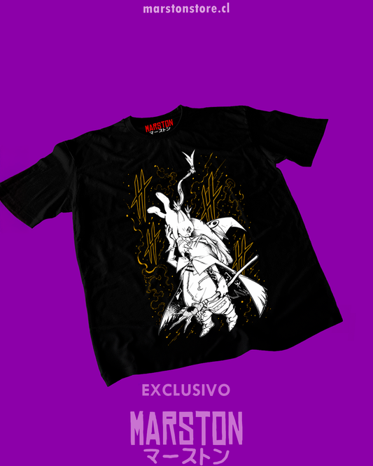 Polera negra de Digimon con Gatomon y Wizardmon