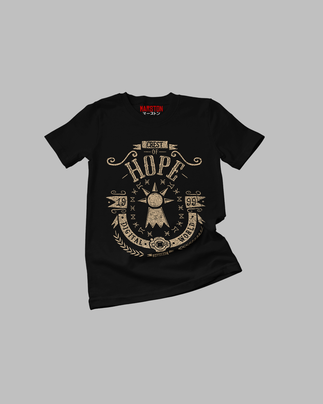 Polera negra de Digimon con diseño Hope