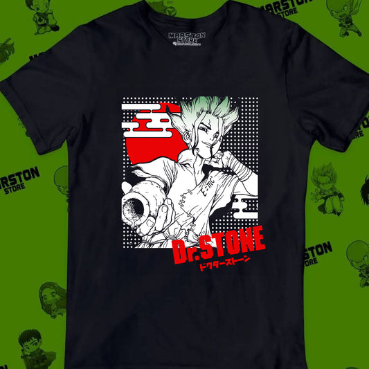 Polera negra de Dr. Stone con Senku Ishigami