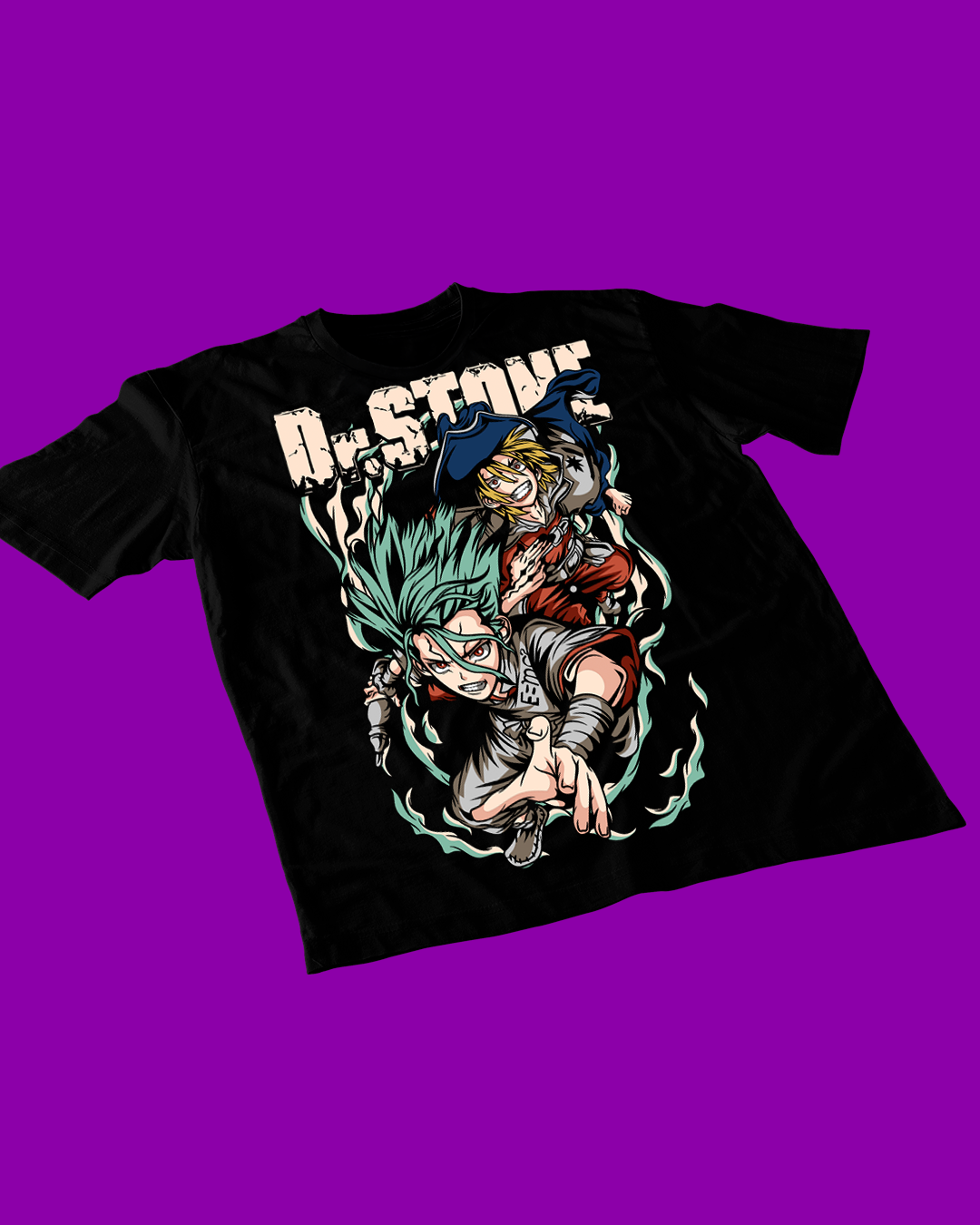 Polera negra de Dr. Stone con Senku Ishigami