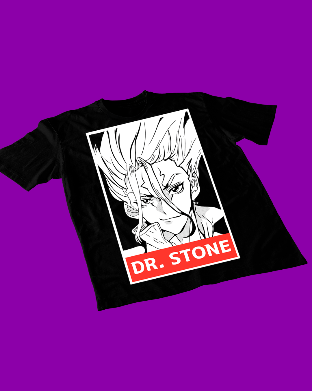 Polera negra de Dr. Stone con Senku Ishigami