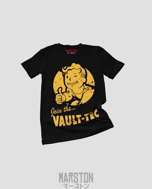 Polera negra de Fallout con Vault Boy y diseño Join the Vault-Tec