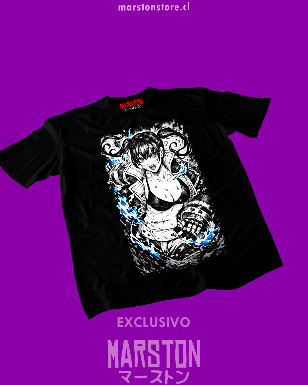 Polera negra de Fire Force con Tamaki Kotatsu