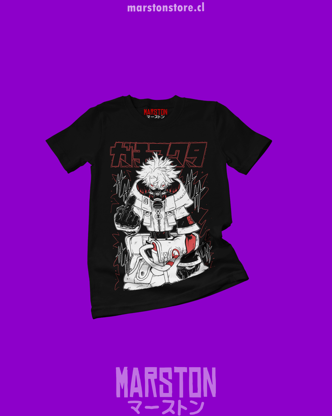 Polera negra de Gachiakuta con diseño anime