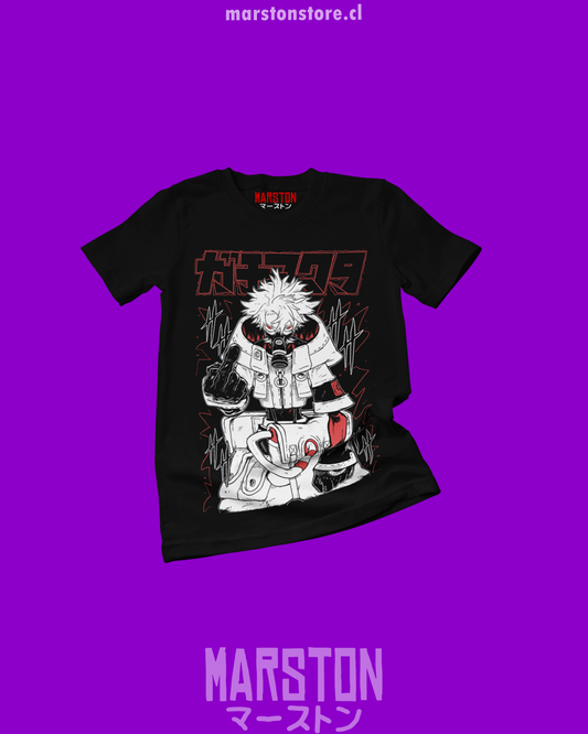 Polera negra de Gachiakuta con diseño anime
