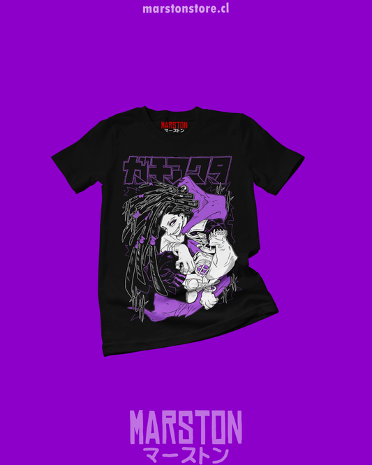 Polera negra de Gachiakuta con diseño anime