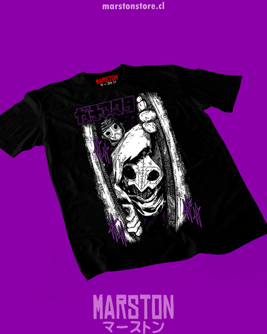 Polera negra de Gachiakuta con diseño anime