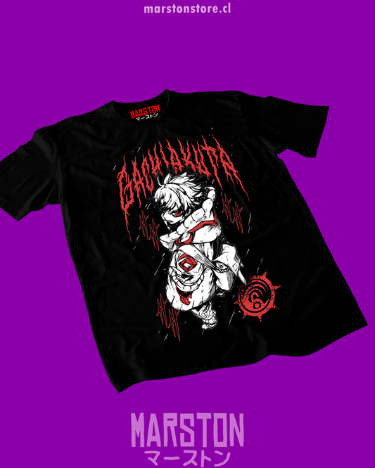 Polera negra de Gachiakuta con diseño anime