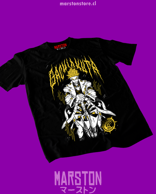 Polera negra de Gachiakuta con diseño anime