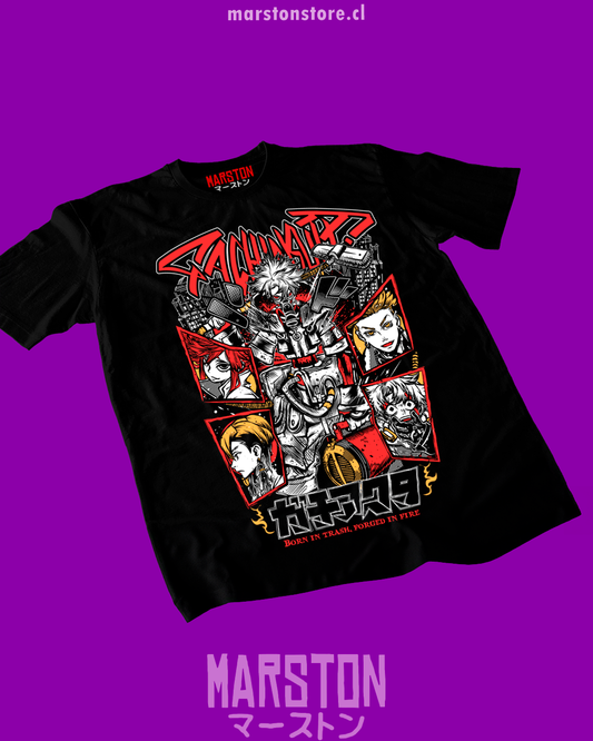 Polera negra de Gachiakuta con diseño anime
