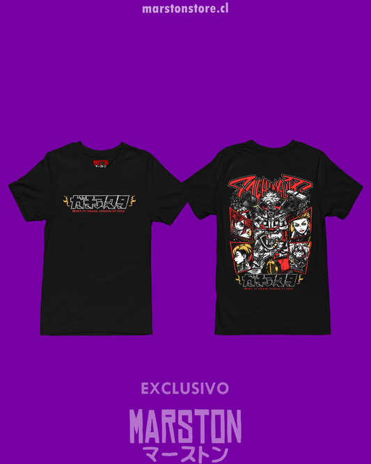 Polera negra de Gachiakuta con diseño anime