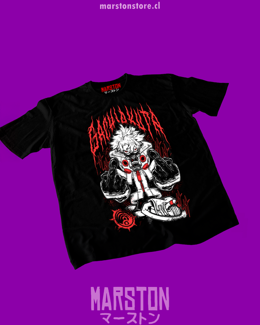 Polera negra de Gachiakuta con diseño anime