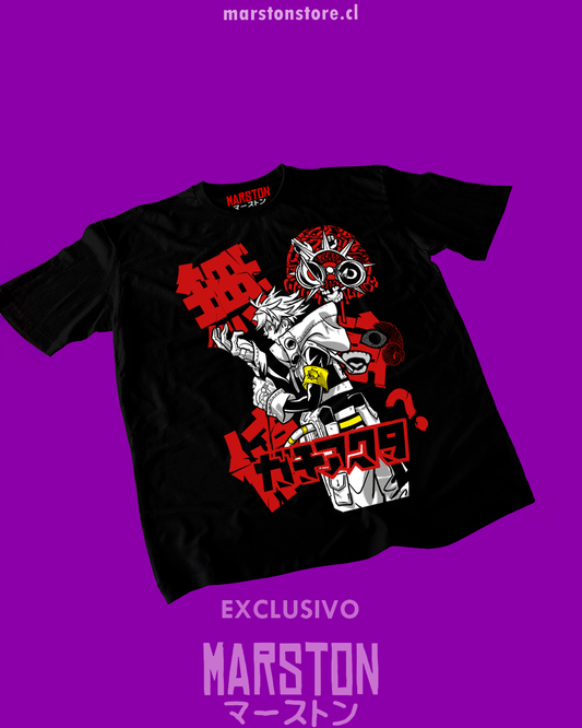 Polera negra de Gachiakuta con diseño anime