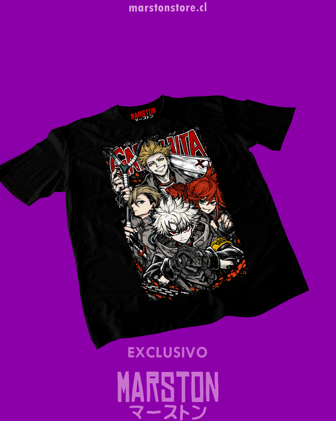 Polera negra de Gachiakuta con diseño anime