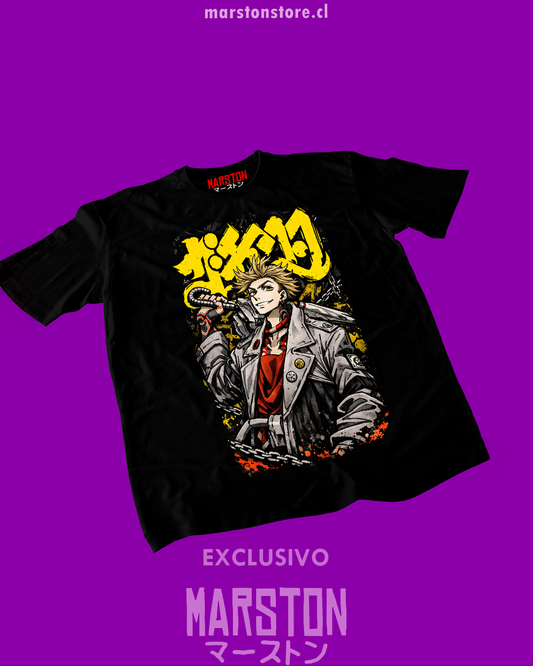 Polera negra de Gachiakuta con diseño anime