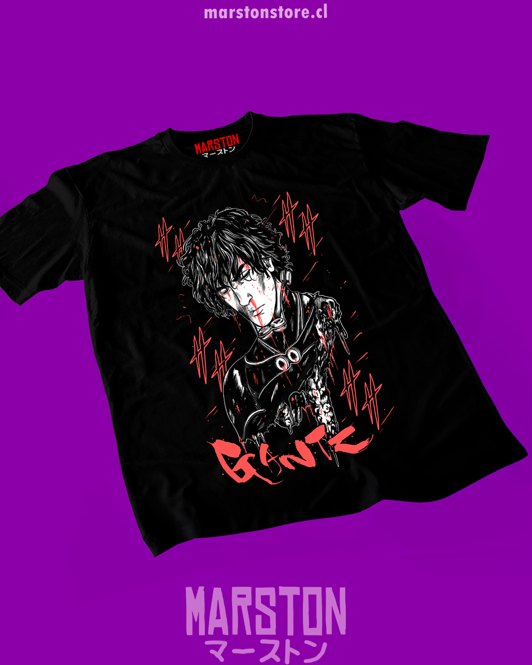 Polera negra de Gantz con Hachiro Oka