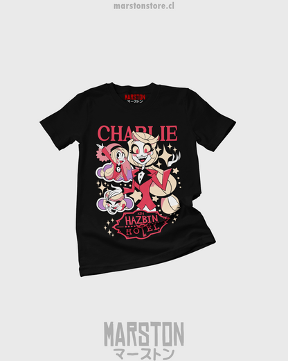 Polera negra de Hazbin Hotel con Charlie Morningstar