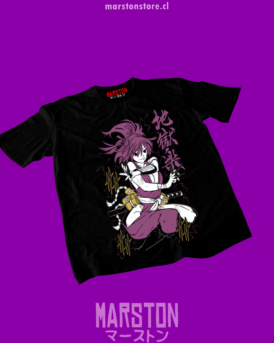 Polera negra de Hell's Paradise con Yuzuriha