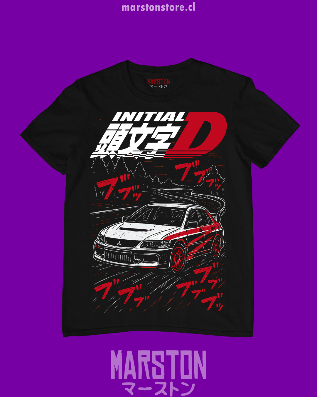 Polera negra de Initial D con Lancer Evolution