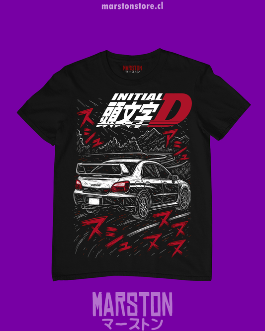 Polera negra de Initial D con Subaru Impreza