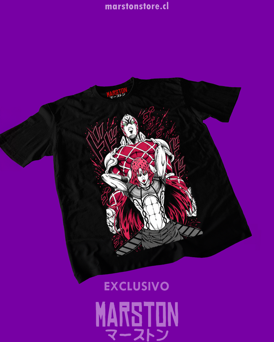 Polera negra de JoJo's Bizarre Adventure con Diavolo y King Crimson