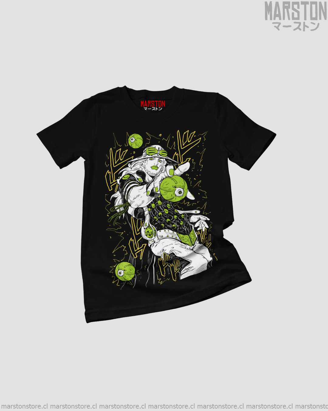 Polera negra de JoJo's Bizarre Adventure con Gyro Zeppeli