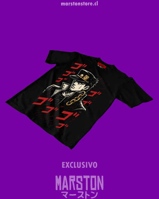 Polera negra de JoJo's Bizarre Adventure con Jotaro Kujo
