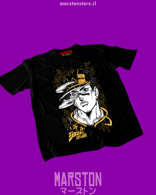 Polera negra de JoJo's Bizarre Adventure con Jotaro Kujo