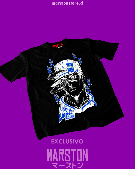 Polera negra de JoJo's Bizarre Adventure con Jotaro Kujo