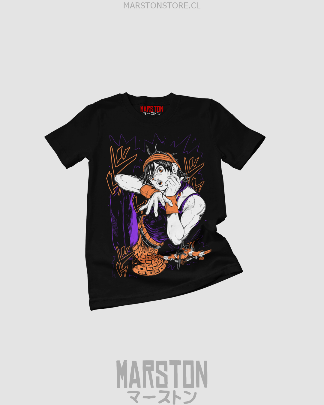 Polera negra de JoJo's Bizarre Adventure con Narancia Ghirga
