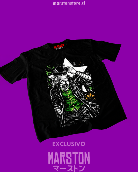 Polera negra de JoJo's Bizarre Adventure con Robert E. O. Speedwagon