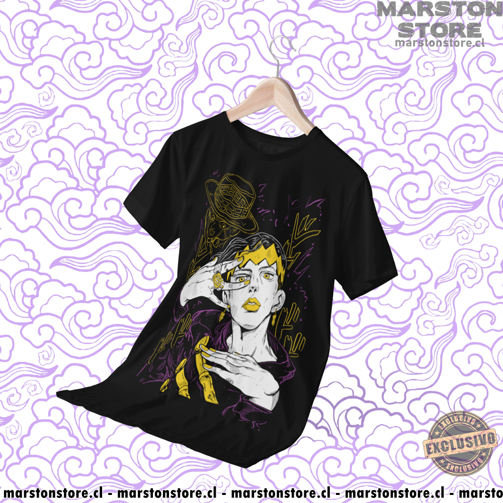 Polera negra de JoJo's Bizarre Adventure con Rohan Kishibe