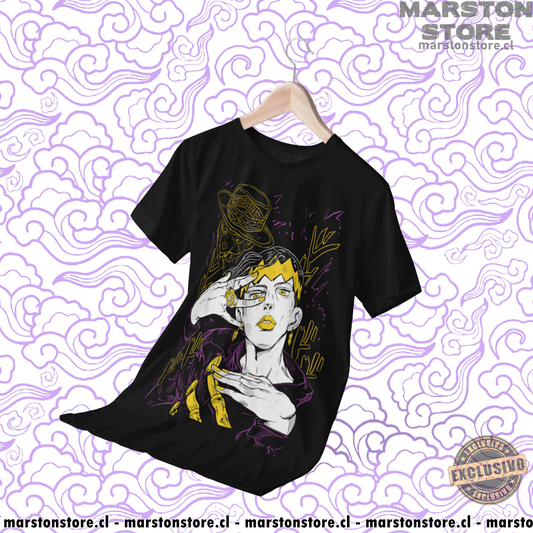 Polera negra de JoJo's Bizarre Adventure con Rohan Kishibe