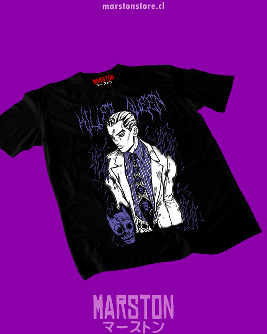 Polera negra de JoJo's Bizarre Adventure con Yoshikage Kira