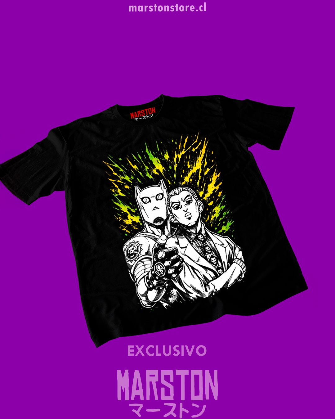 Polera negra de JoJo's Bizarre Adventure con Yoshikage Kira y Killer Queen