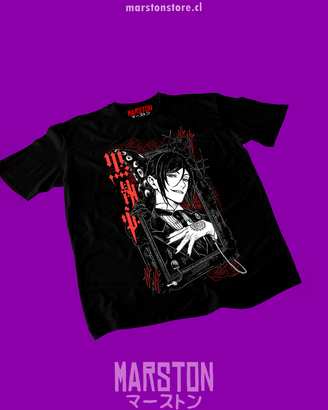 Polera negra de Kuroshitsuji Black Butler con Sebastian Michaelis