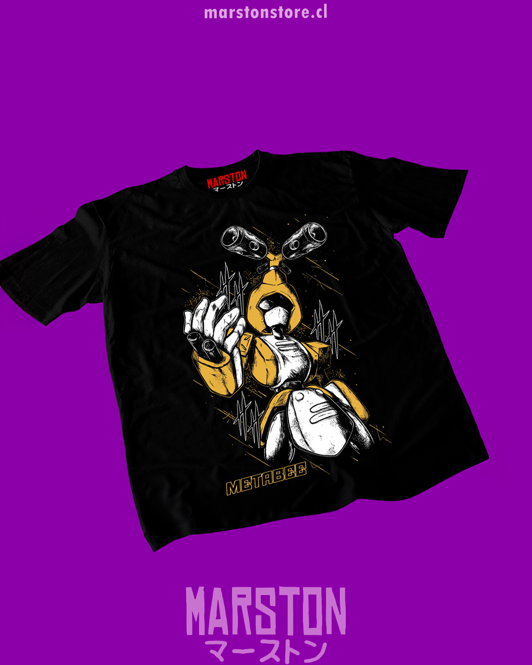 Polera negra de Medabots con Metabee