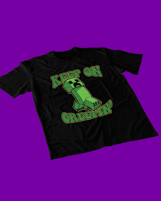 Polera negra de Minecraft con Creeper