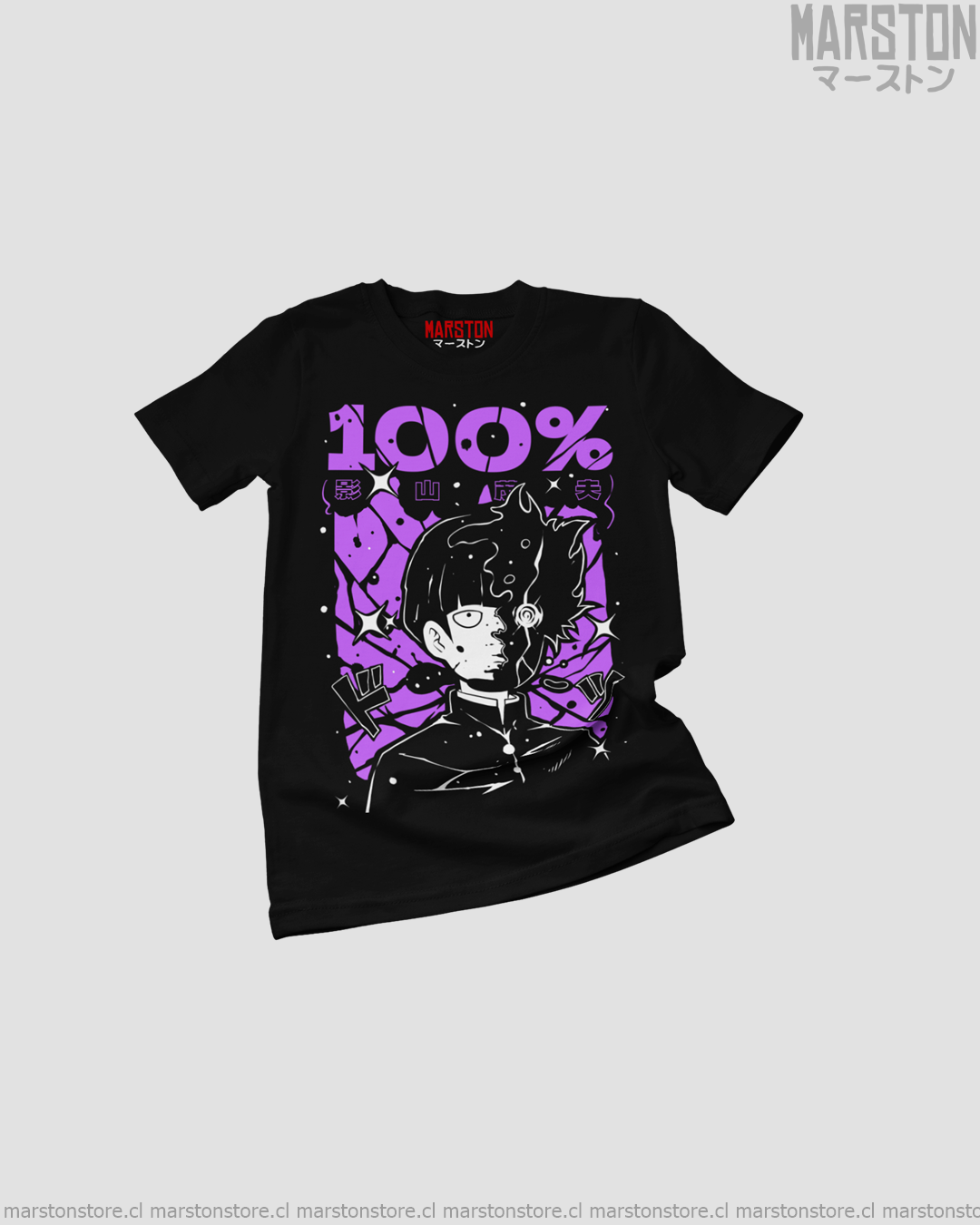 Polera negra de Mob Psycho 100 con diseño anime