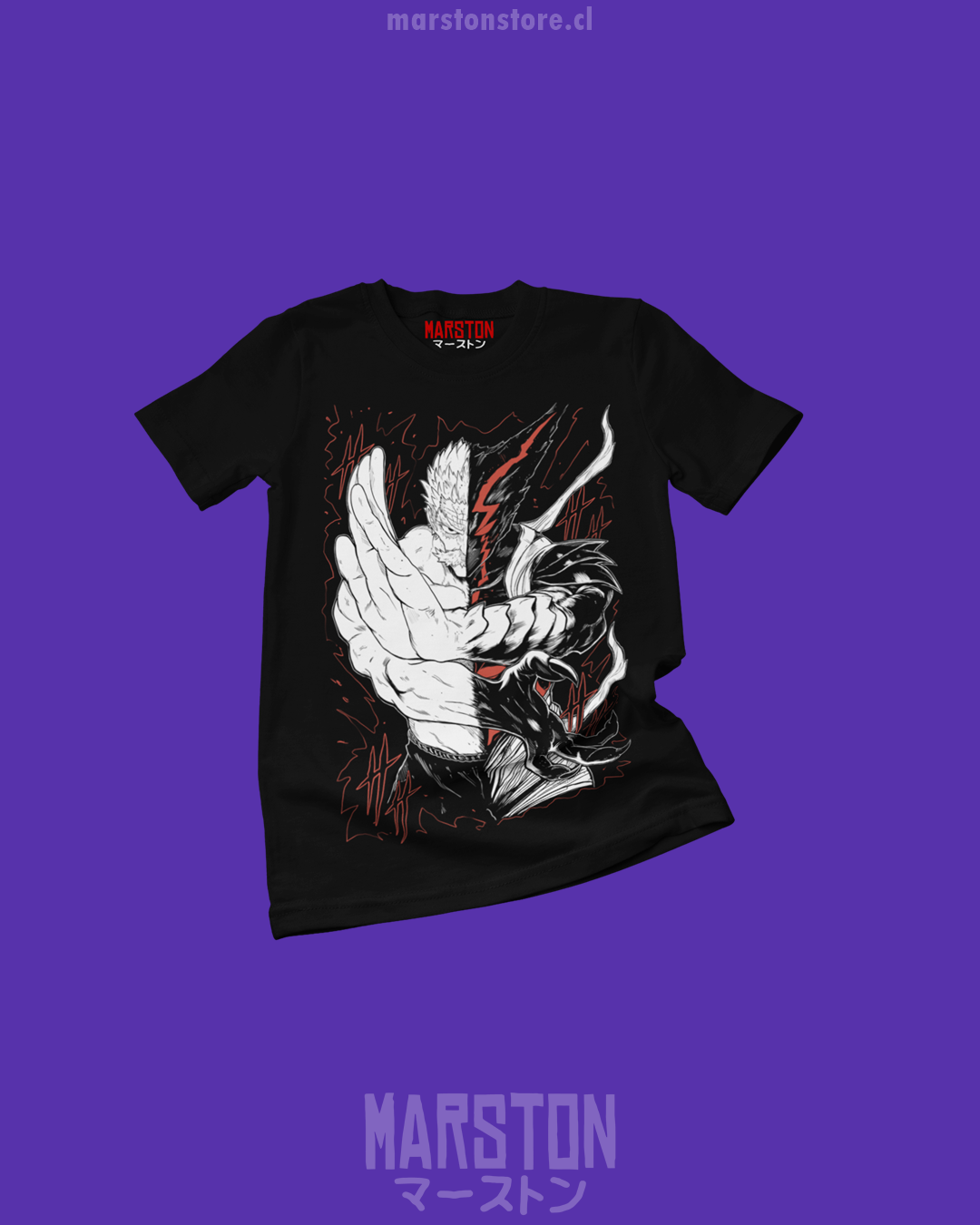 Polera negra de One Punch Man con Garou y Silver Fang