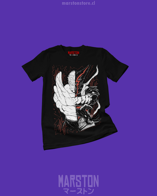 Polera negra de One Punch Man con Garou y Silver Fang